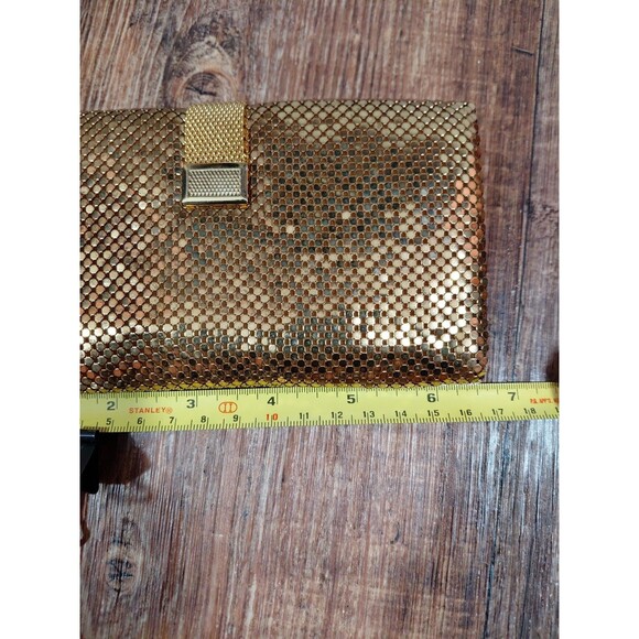 Vintage Whiting and Davis Gold Mesh Tri-Fold Checkbook Bilfold Clutch Metallic
